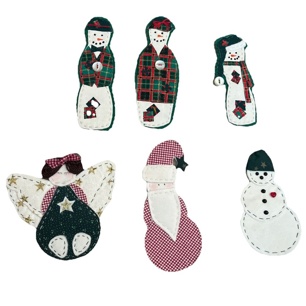 Lot of 6 Vintage Patchwork Homemade Christmas Fabric Craft 1970s Fabric